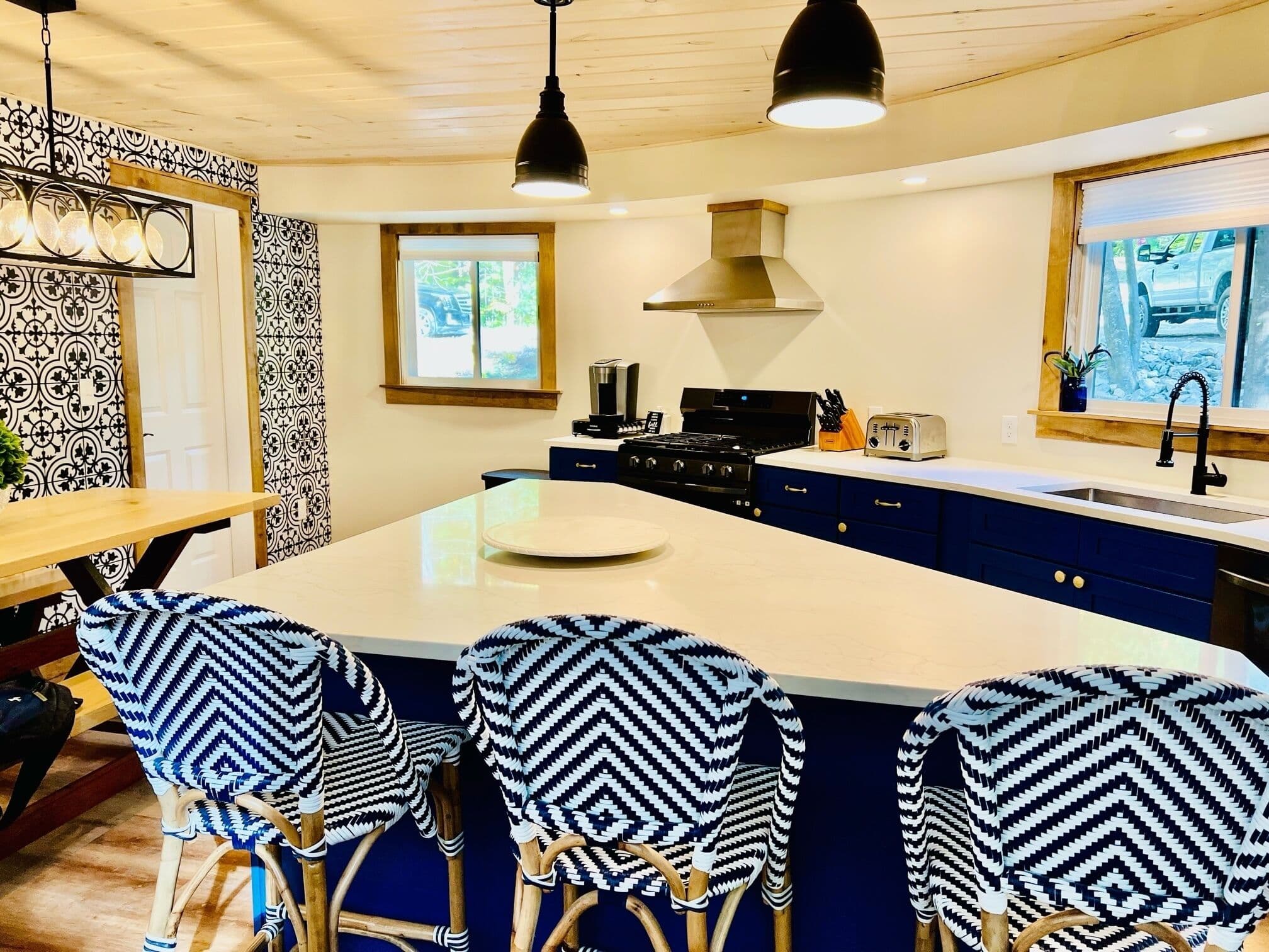 Blue kitchen with island